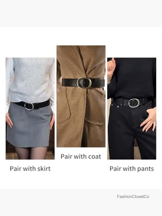 Oval Buckle Leather Belt for Women, Chunky Skinny Belt for Dresses, Coats, main image 4